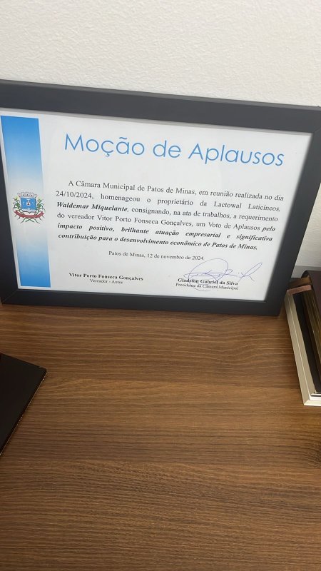 Lactowal Laticínios  recebe homenagem na Câmara Municipal de Patos de Minas