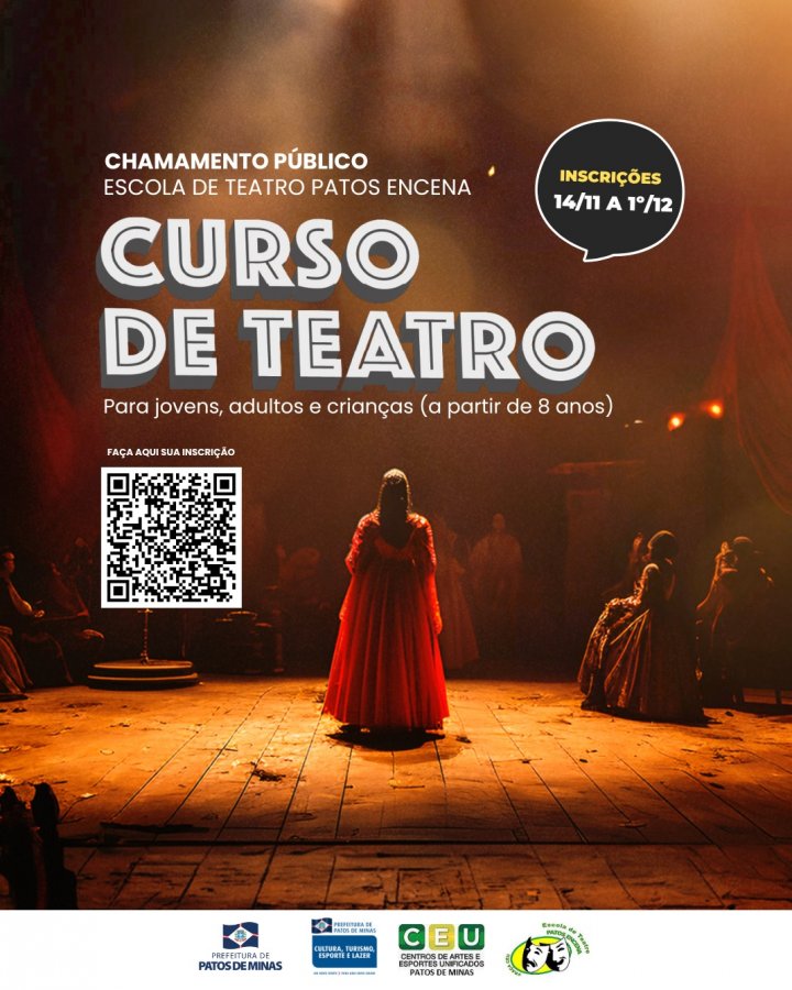 Projeto Patos Encena abre inscrições para novas turmas de teatro