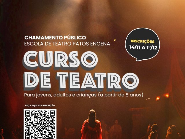 Projeto Patos Encena abre inscrições para novas turmas de teatro