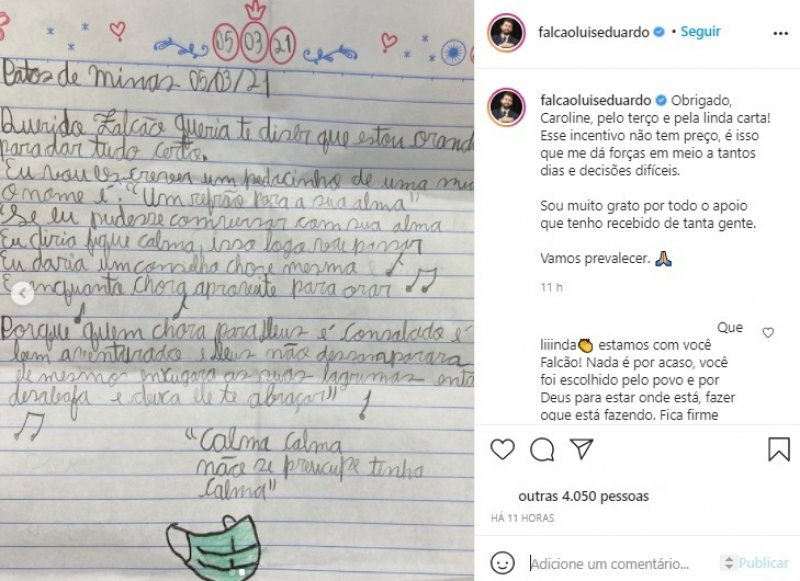 Menina de 9 anos envia carta incentivando o prefeito Falcão 