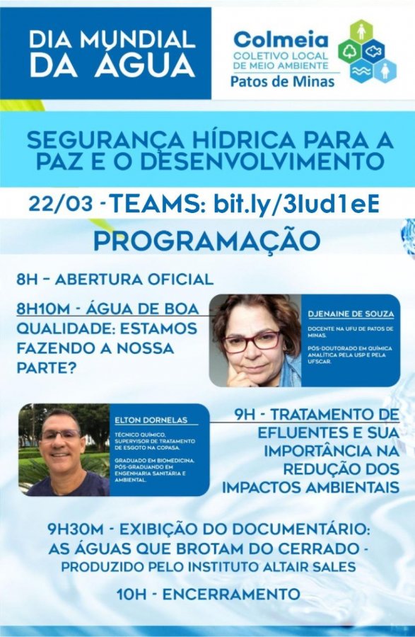 Dia Mundial da Água será comemorado em Patos de Minas, com palestras e atividades virtuais