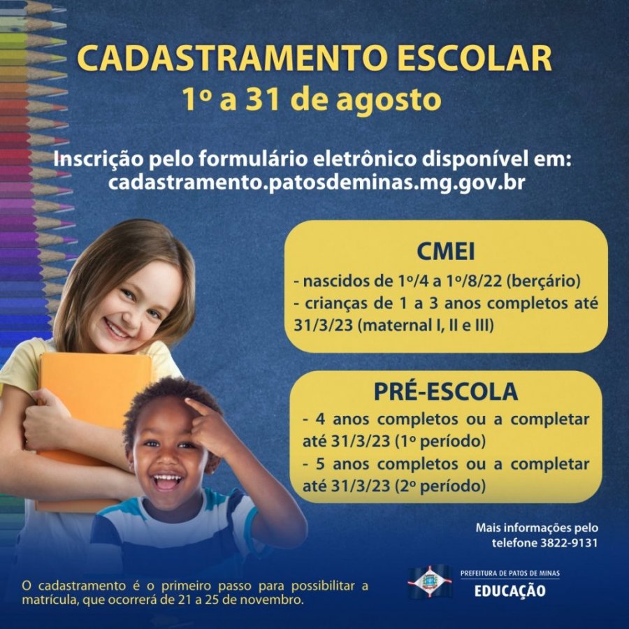 Cadastramento Escolar Para Educação Infantil Começa Na Próxima Segunda Feira 1°8 Patos Em 9867