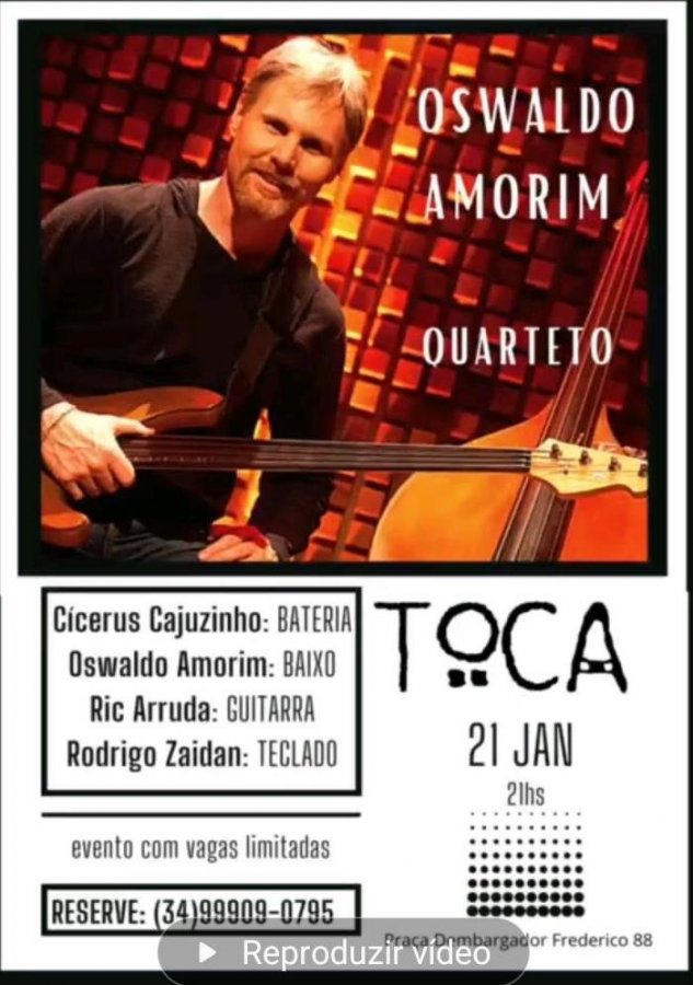 Show com Oswaldo Amorim e banda acontecerá na próxima sexta-feira na Toca em Patos de Minas
