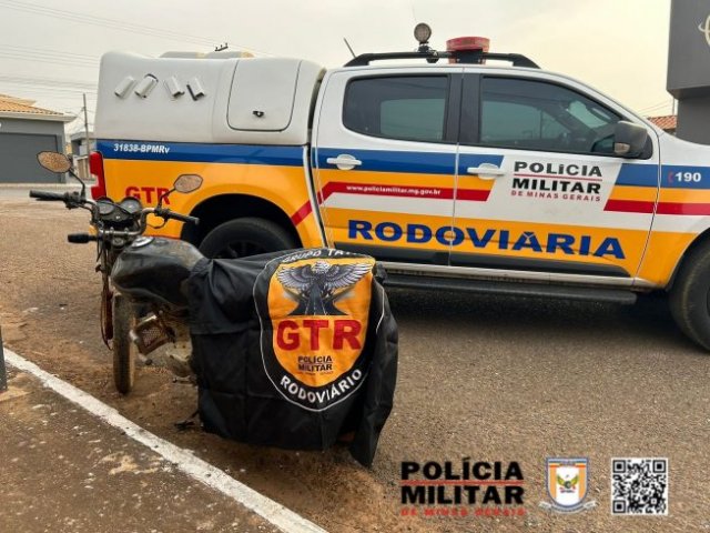 Polícia Militar Rodoviária apreende motocicleta furtada em Presidente Olegário e conduz dois jovens à delegacia